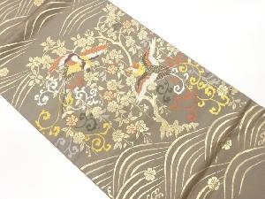 尾長鶏・唐草・花模様織出し名古屋帯